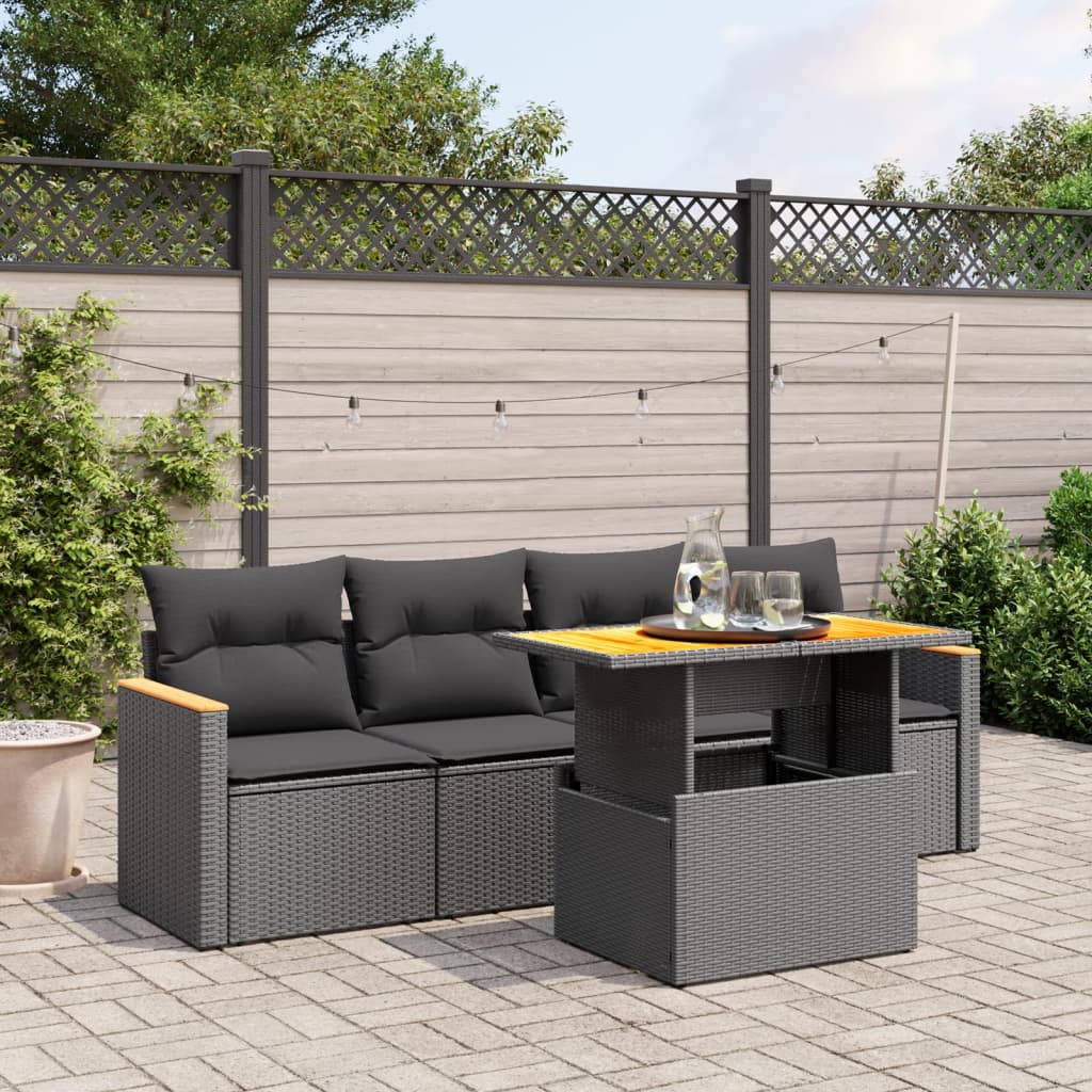 Set mobilier de grădină cu perne, 5 piese, negru, poliratan GartenMobel Dekor