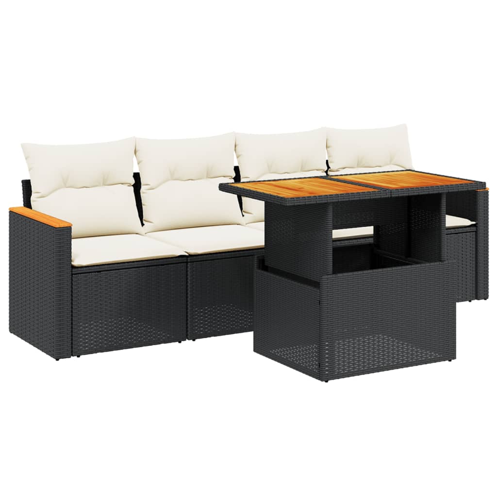 Set mobilier de grădină cu perne, 5 piese, negru, poliratan GartenMobel Dekor