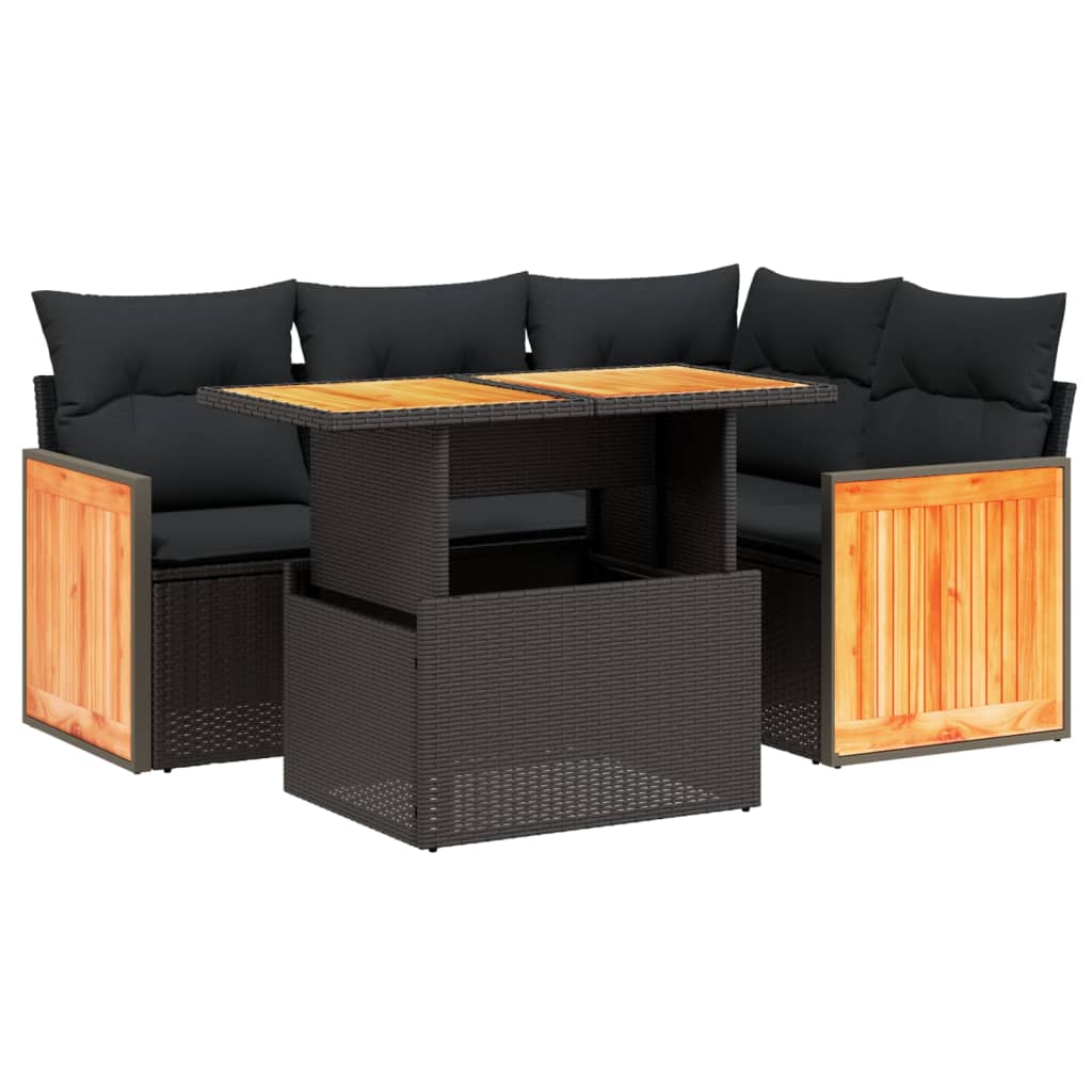 Set mobilier de grădină cu perne, 5 piese, negru, poliratan GartenMobel Dekor