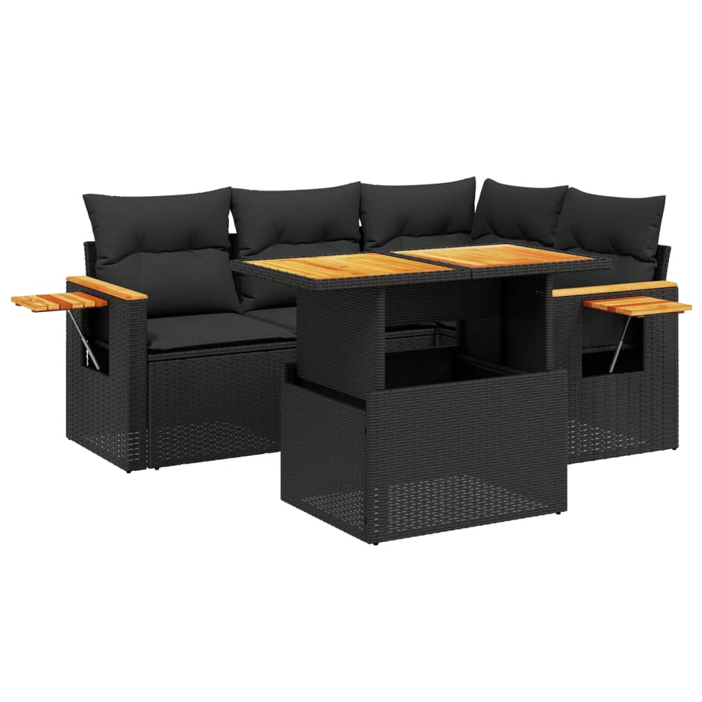 Set mobilier de grădină cu perne, 5 piese, negru, poliratan GartenMobel Dekor
