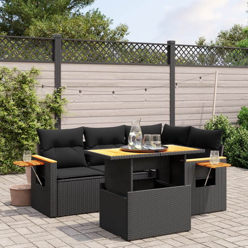Set mobilier de grădină cu perne, 5 piese, negru, poliratan GartenMobel Dekor