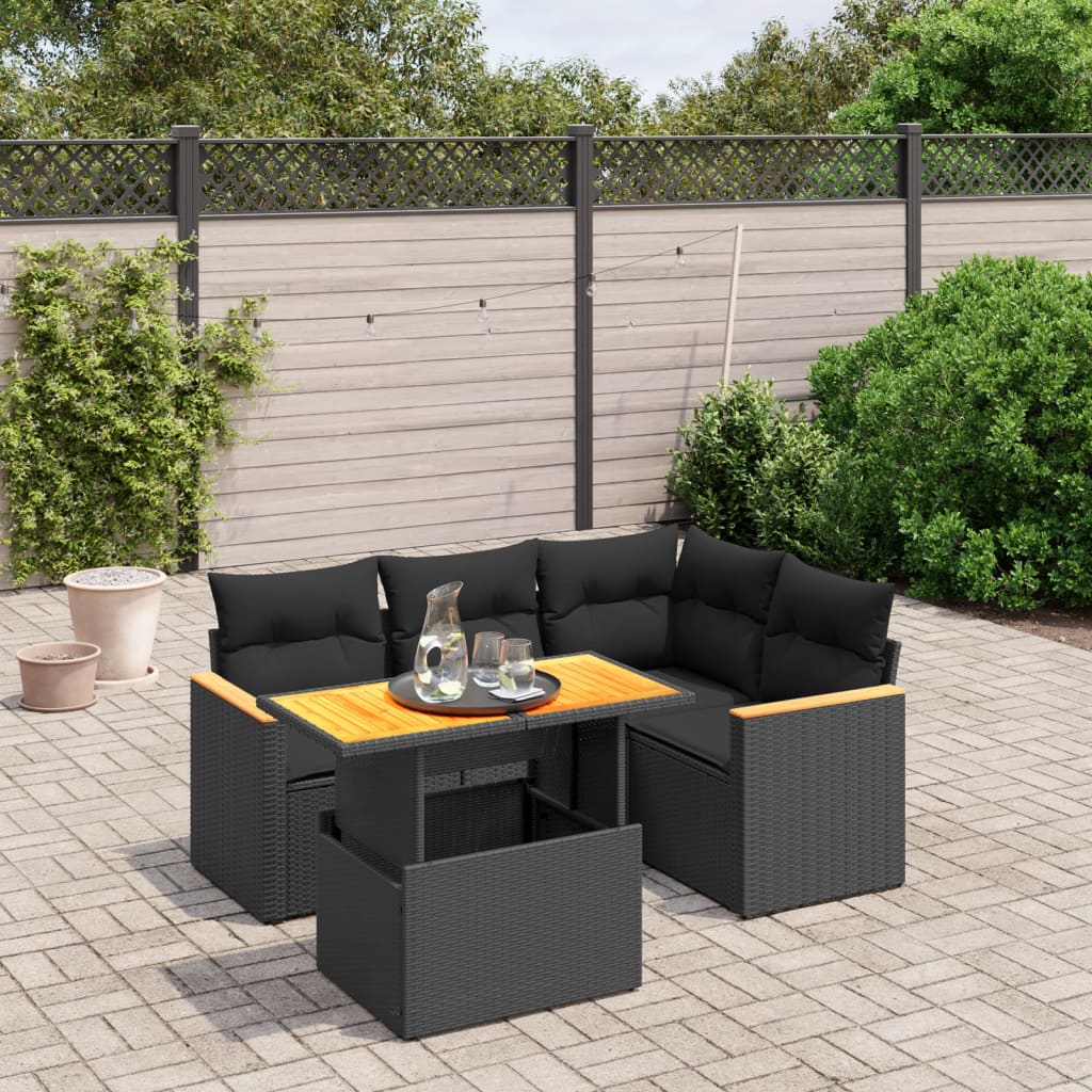 Set mobilier de grădină cu perne, 5 piese, negru, poliratan GartenMobel Dekor