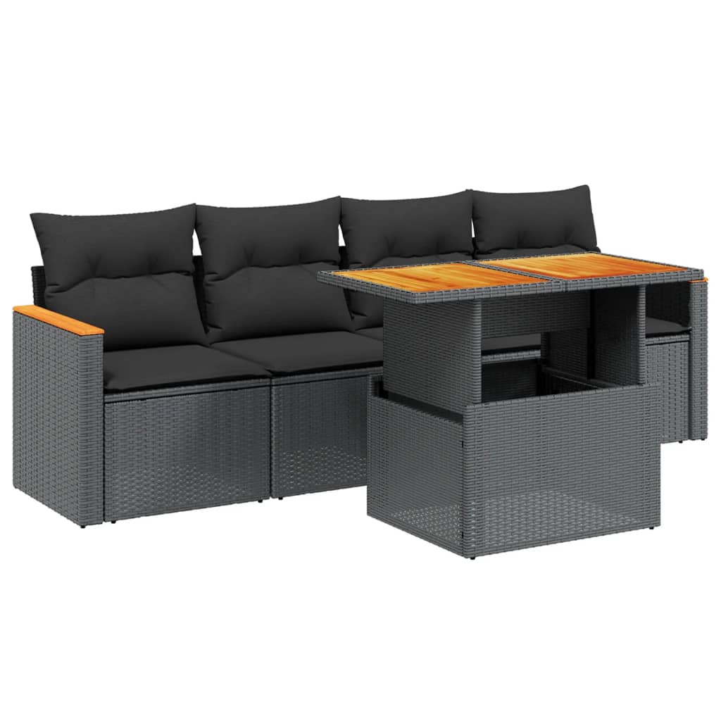 Set mobilier de grădină cu perne, 5 piese, negru, poliratan GartenMobel Dekor