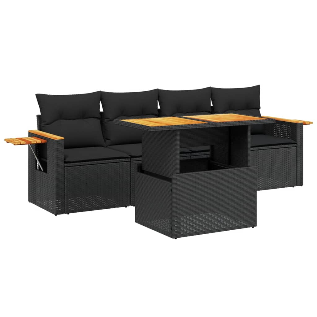 Set mobilier de grădină cu perne, 5 piese, negru, poliratan GartenMobel Dekor