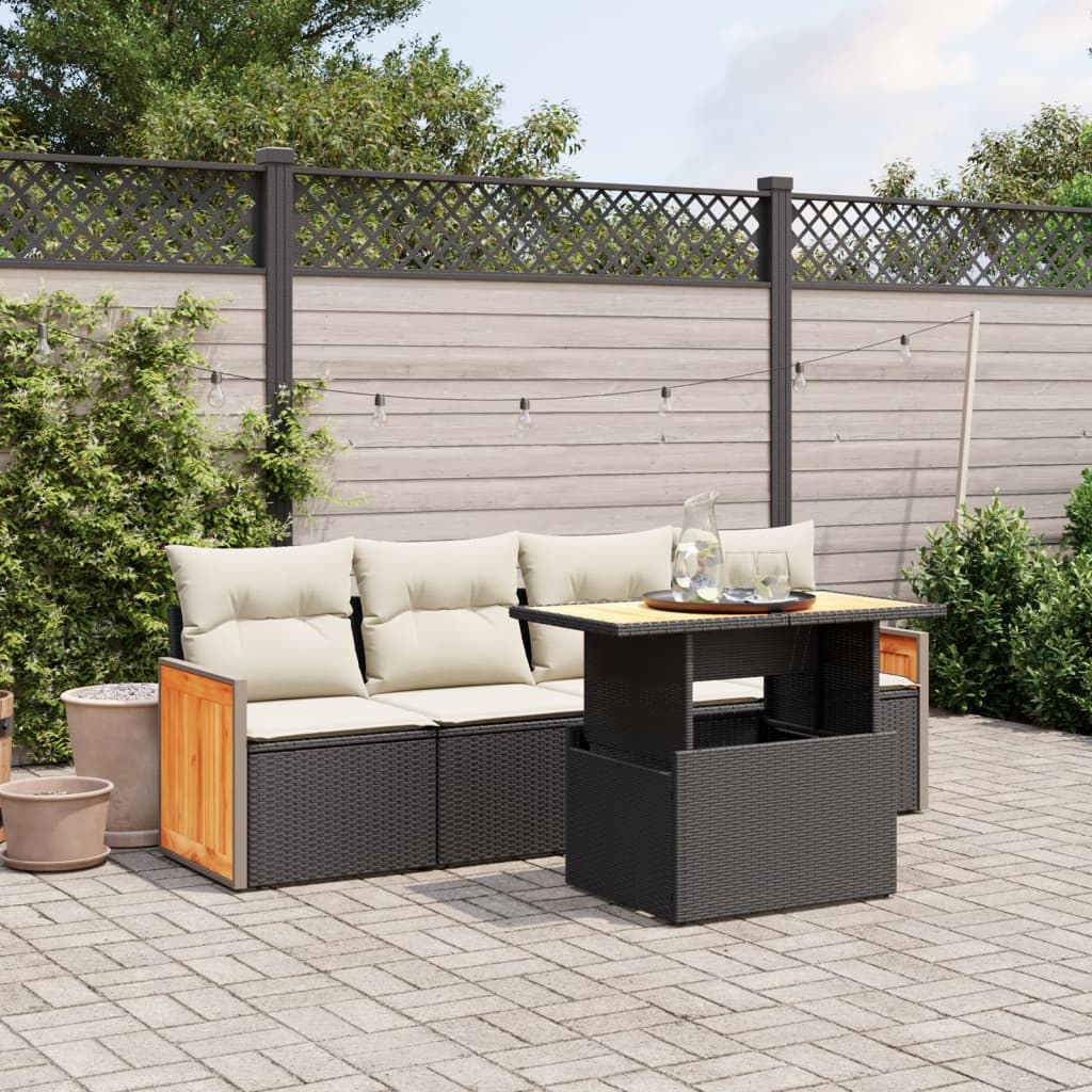 Set mobilier de grădină cu perne, 5 piese, negru, poliratan GartenMobel Dekor