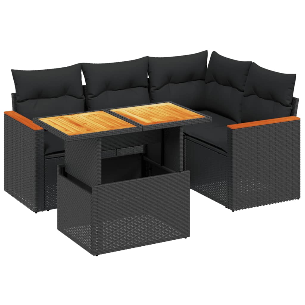 Set mobilier de grădină cu perne, 5 piese, negru, poliratan GartenMobel Dekor