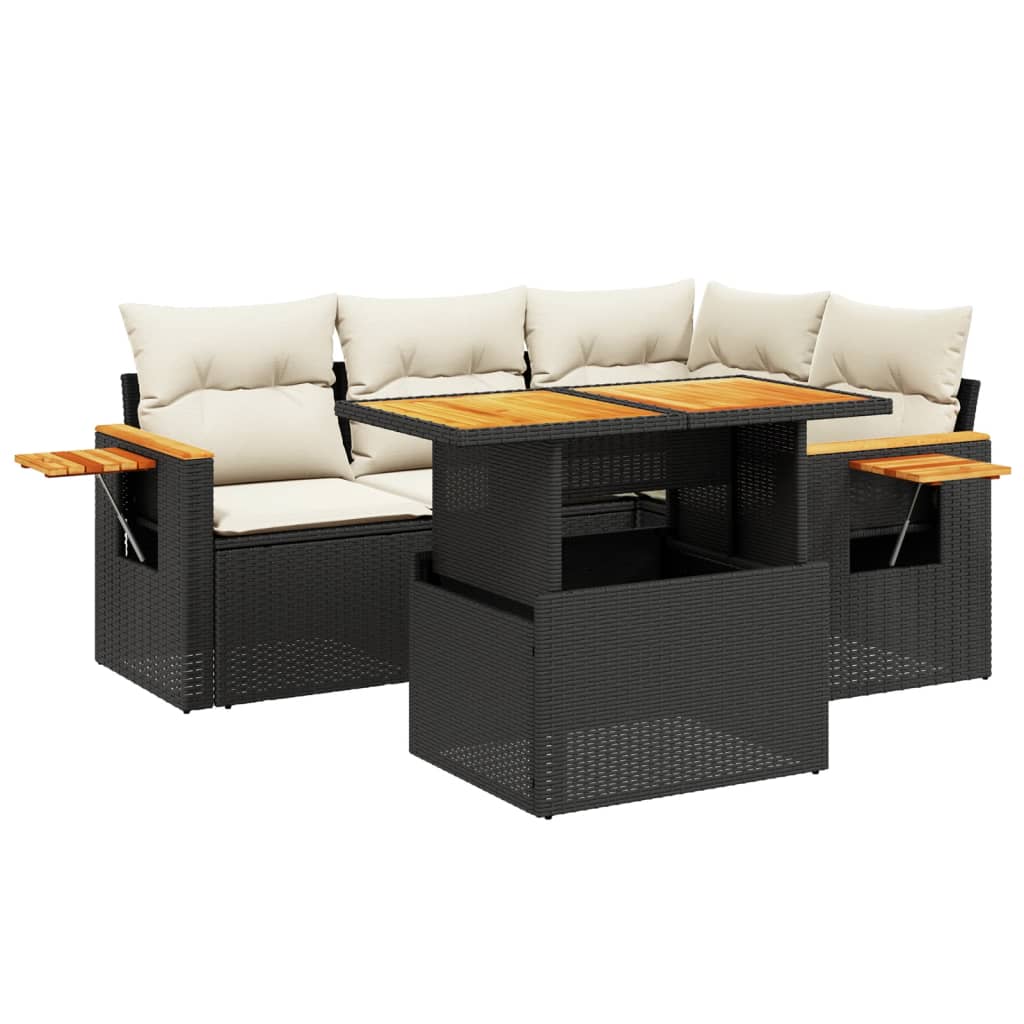 Set mobilier de grădină cu perne, 5 piese, negru, poliratan GartenMobel Dekor