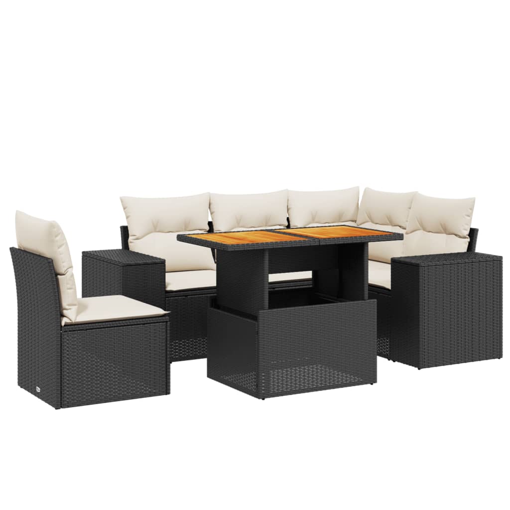 Set mobilier de grădină cu perne, 6 piese, negru, poliratan GartenMobel Dekor