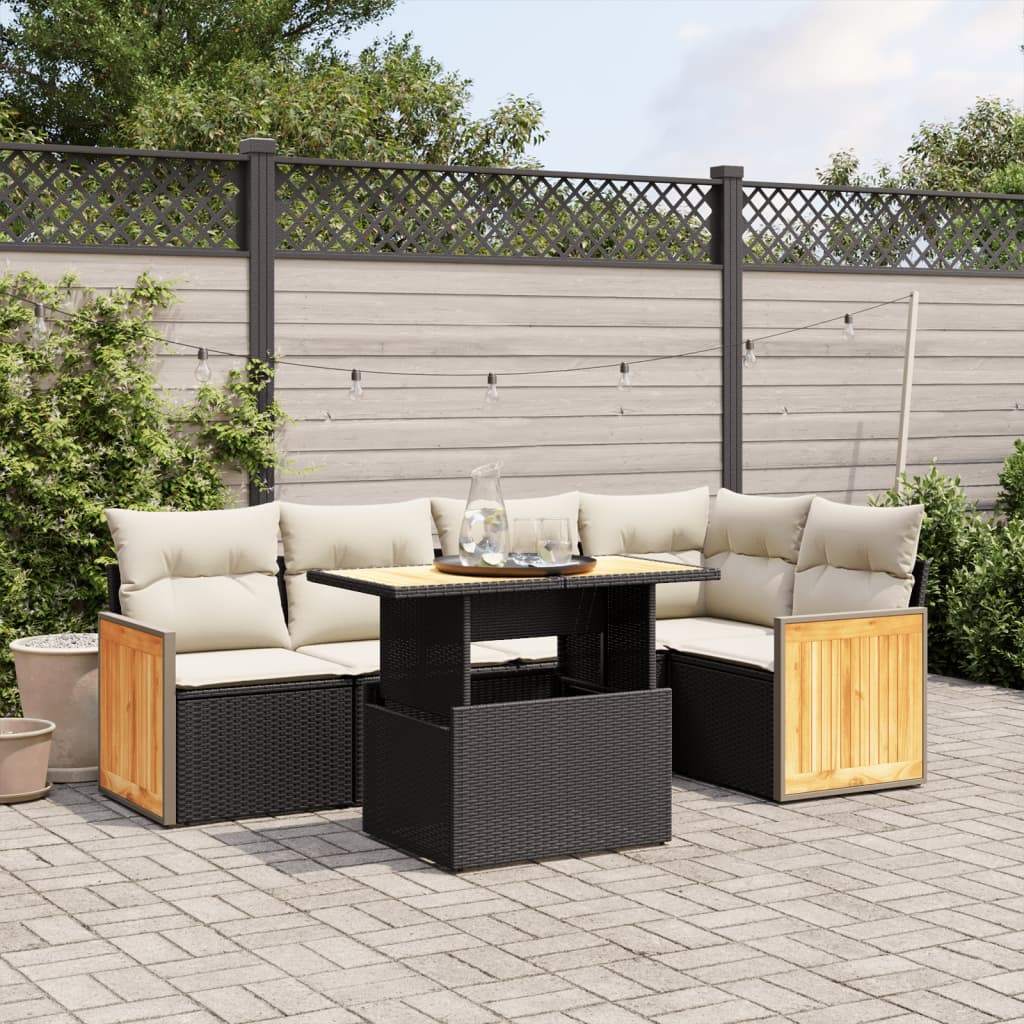 Set mobilier de grădină cu perne, 6 piese, negru, poliratan GartenMobel Dekor