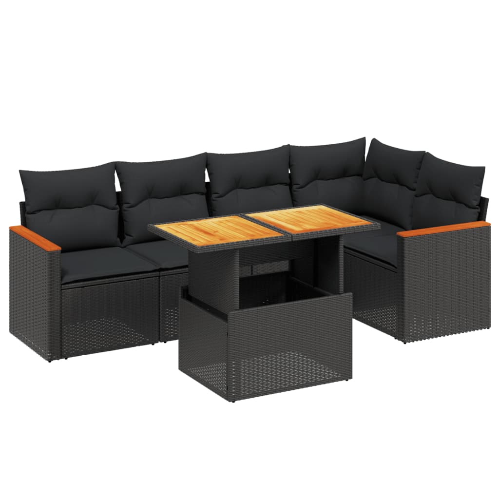 Set mobilier de grădină cu perne, 6 piese, negru, poliratan GartenMobel Dekor