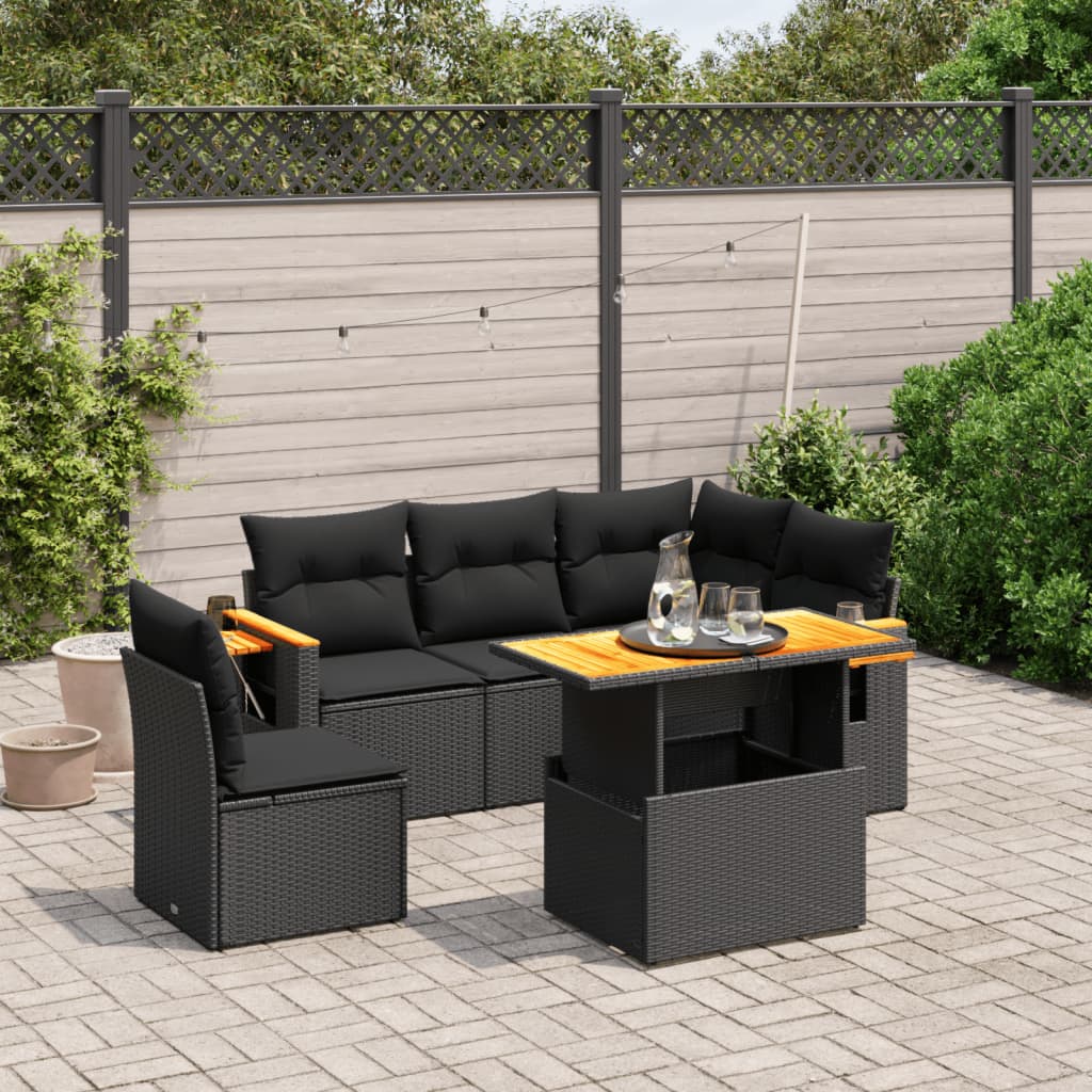 Set mobilier de grădină cu perne, 6 piese, negru, poliratan GartenMobel Dekor
