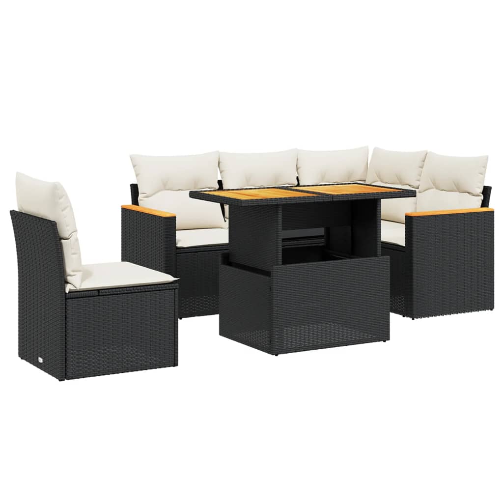 Set mobilier de grădină cu perne, 6 piese, negru, poliratan GartenMobel Dekor