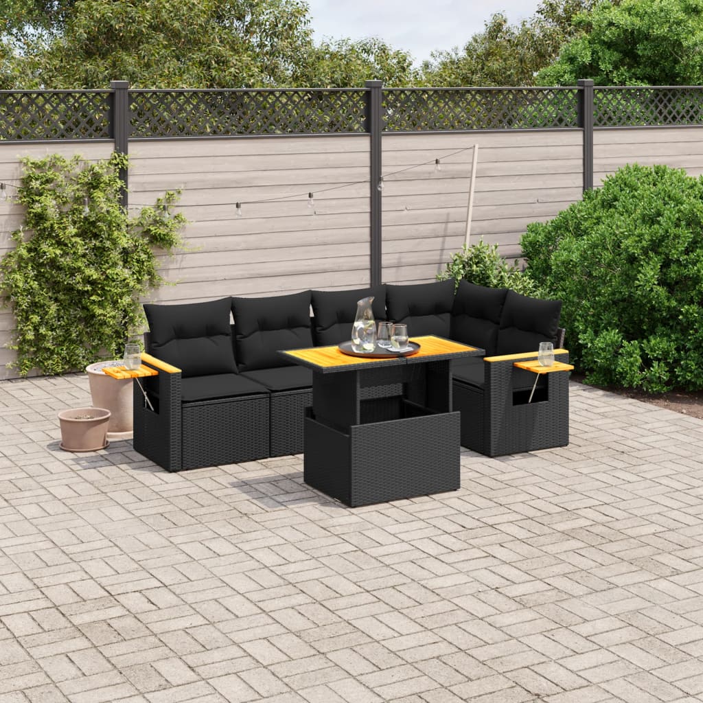Set mobilier de grădină cu perne, 6 piese, negru, poliratan GartenMobel Dekor