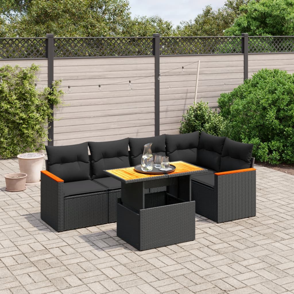 Set mobilier de grădină cu perne, 6 piese, negru, poliratan GartenMobel Dekor
