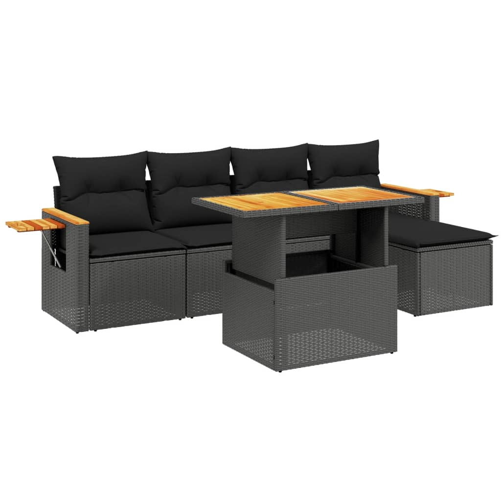 Set mobilier de grădină cu perne, 6 piese, negru, poliratan GartenMobel Dekor