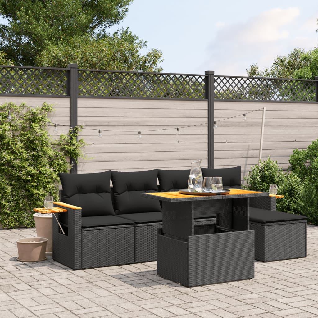 Set mobilier de grădină cu perne, 6 piese, negru, poliratan GartenMobel Dekor