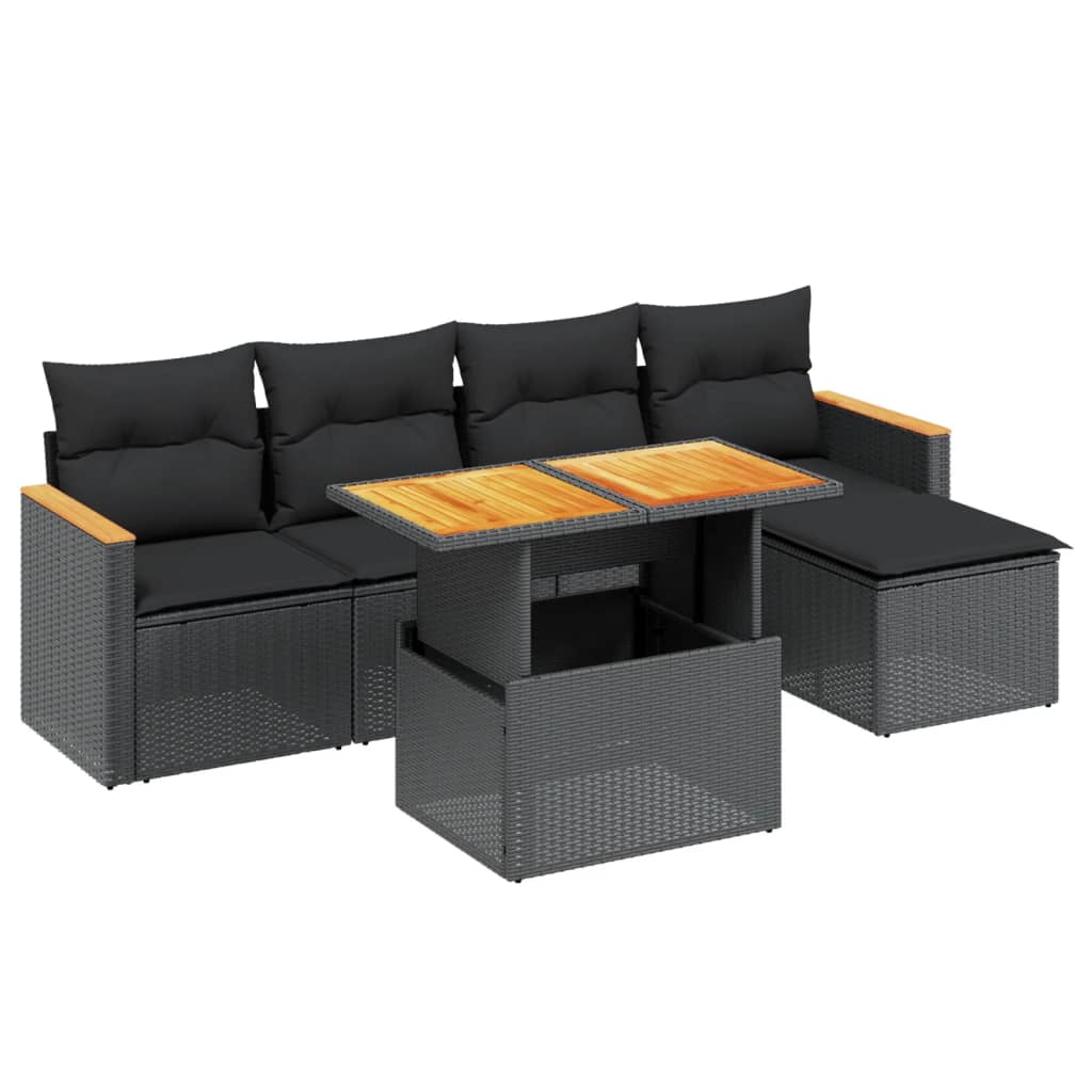 Set mobilier de grădină cu perne, 6 piese, negru, poliratan GartenMobel Dekor