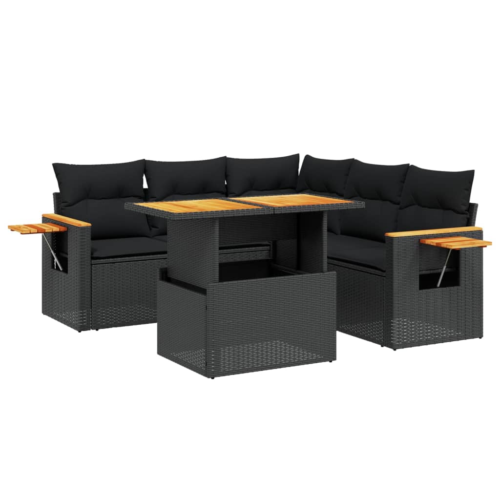 Set mobilier de grădină cu perne, 6 piese, negru, poliratan GartenMobel Dekor