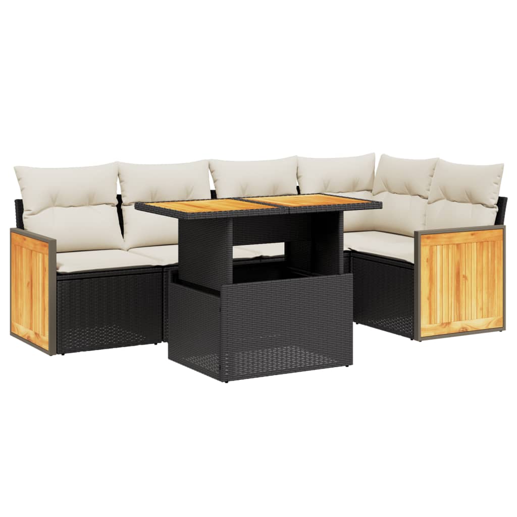 Set mobilier de grădină cu perne, 6 piese, negru, poliratan GartenMobel Dekor