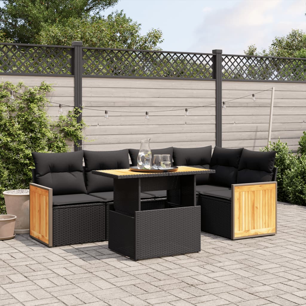 Set mobilier de grădină cu perne, 6 piese, negru, poliratan GartenMobel Dekor