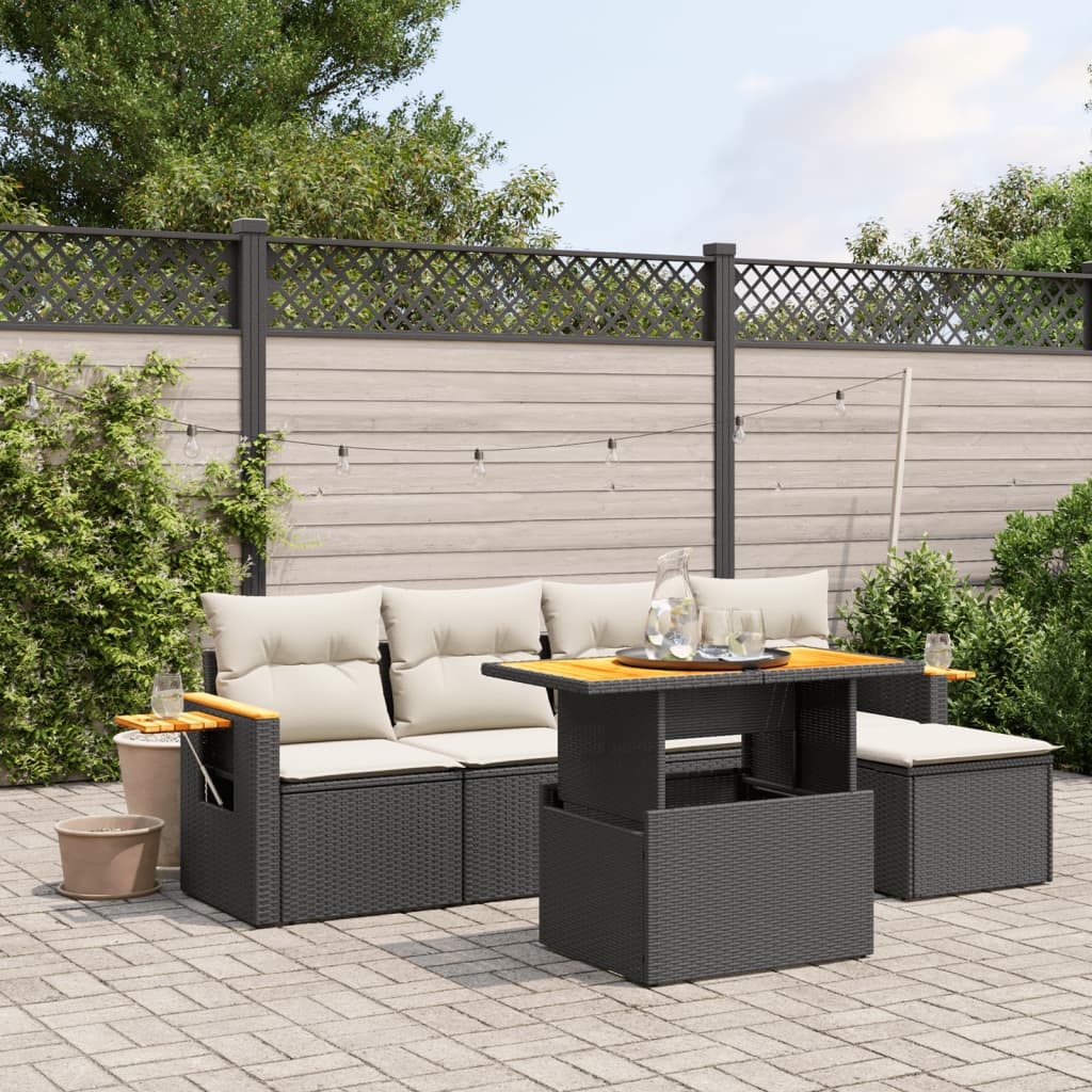 Set mobilier de grădină cu perne, 6 piese, negru, poliratan GartenMobel Dekor
