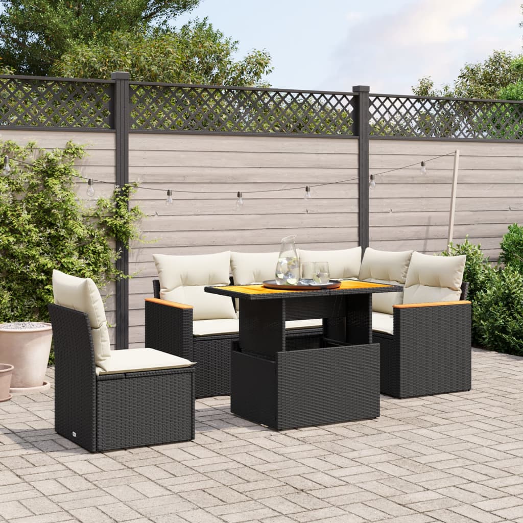 Set mobilier de grădină cu perne, 6 piese, negru, poliratan GartenMobel Dekor