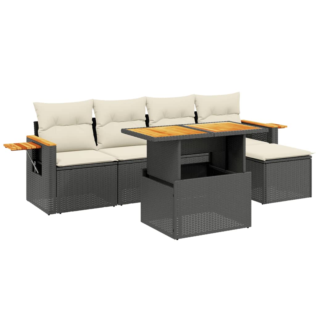 Set mobilier de grădină cu perne, 6 piese, negru, poliratan GartenMobel Dekor