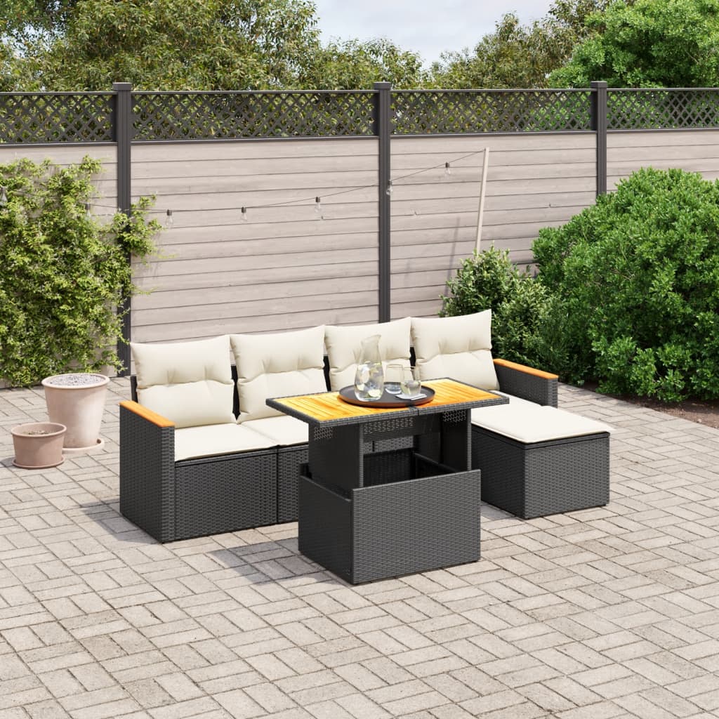 Set mobilier de grădină cu perne, 6 piese, negru, poliratan GartenMobel Dekor