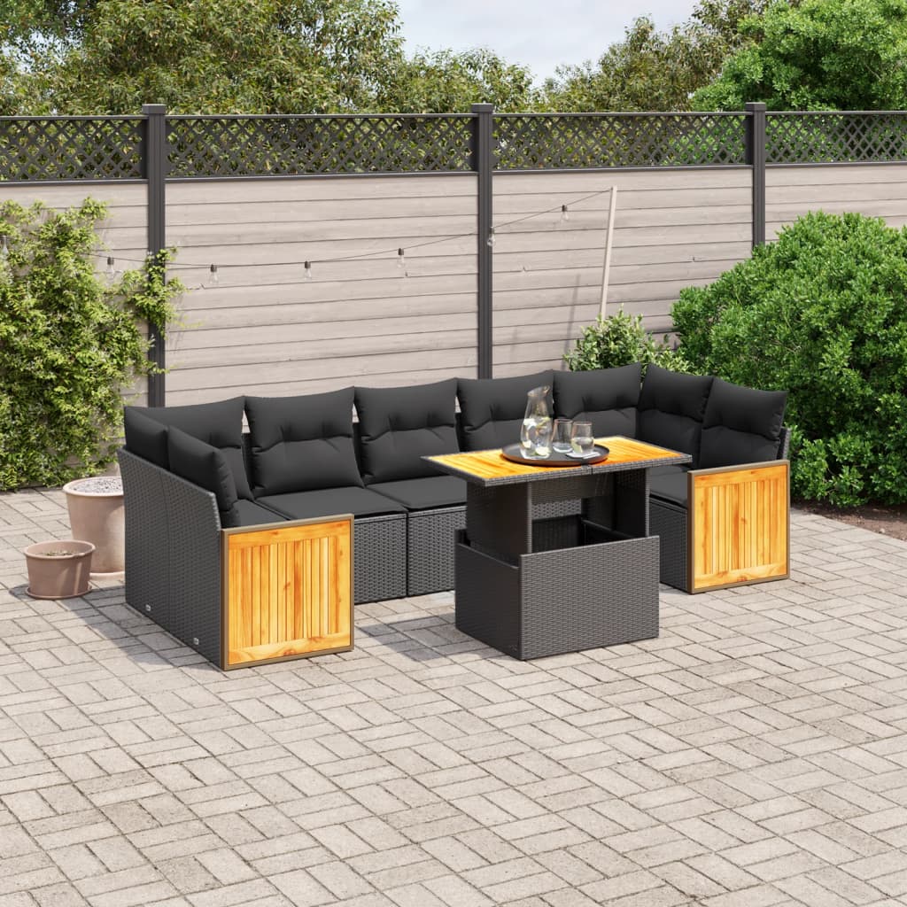 Set mobilier de grădină cu perne, 8 piese, negru, poliratan GartenMobel Dekor