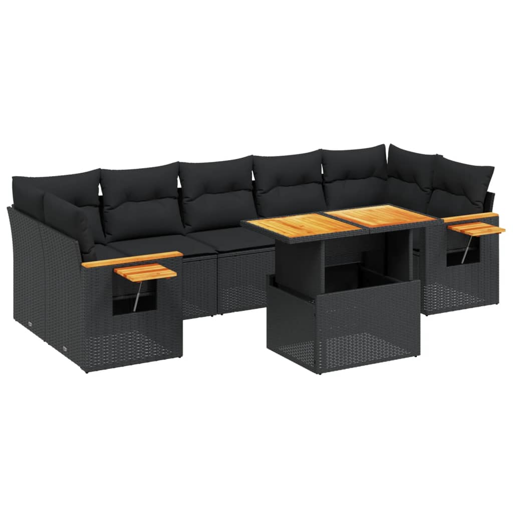 Set mobilier de grădină cu perne, 8 piese, negru, poliratan GartenMobel Dekor