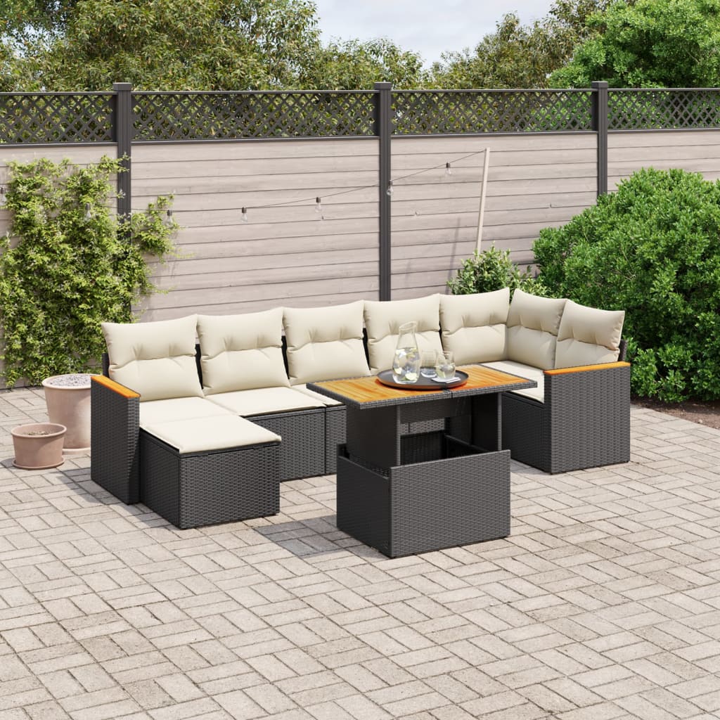 Set mobilier de grădină cu perne, 8 piese, negru, poliratan GartenMobel Dekor
