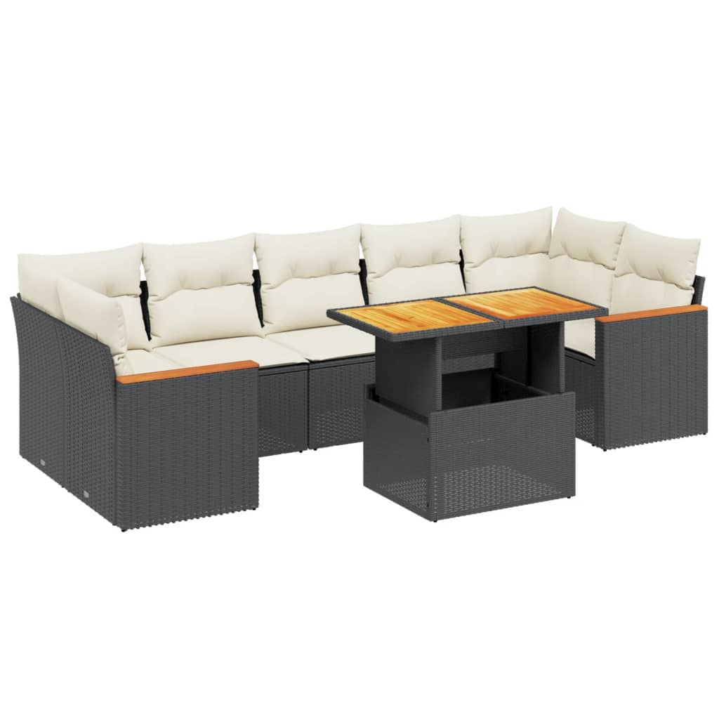 Set mobilier de grădină cu perne, 8 piese, negru, poliratan GartenMobel Dekor