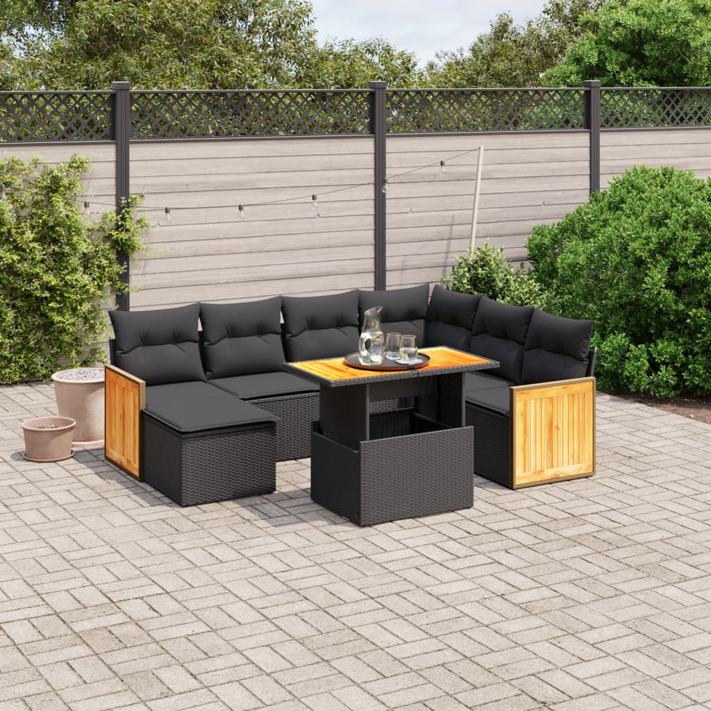 Set mobilier de grădină cu perne, 8 piese, negru, poliratan GartenMobel Dekor