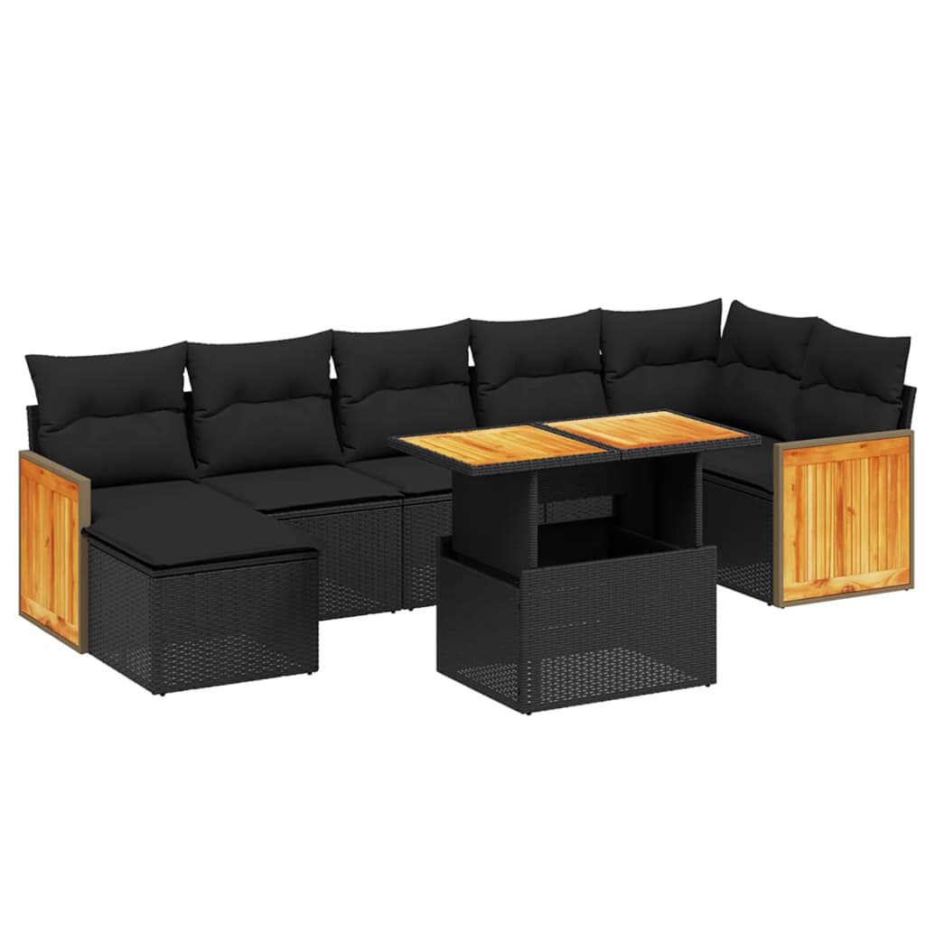 Set mobilier de grădină cu perne, 8 piese, negru, poliratan GartenMobel Dekor