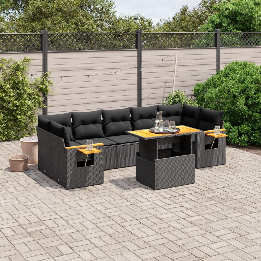 Set mobilier de grădină cu perne, 8 piese, negru, poliratan GartenMobel Dekor