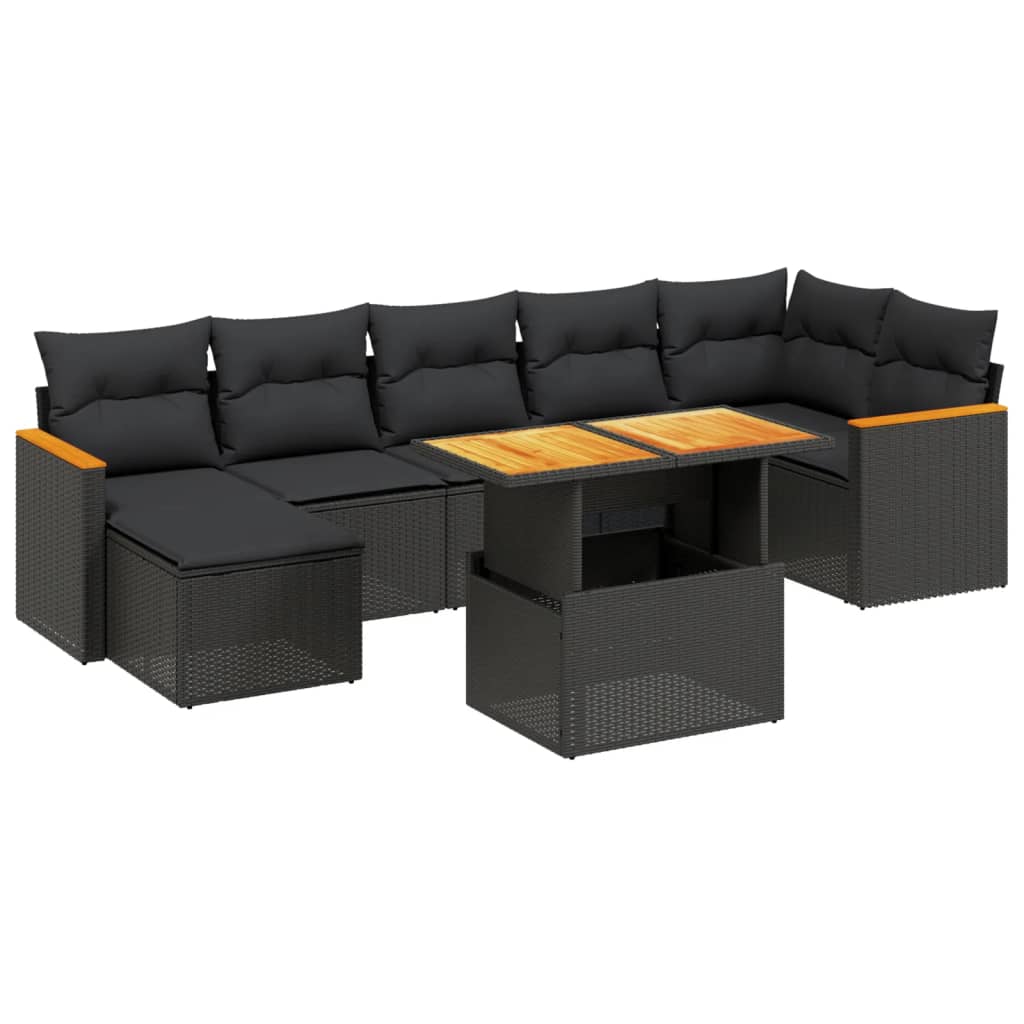 Set mobilier de grădină cu perne, 8 piese, negru, poliratan GartenMobel Dekor