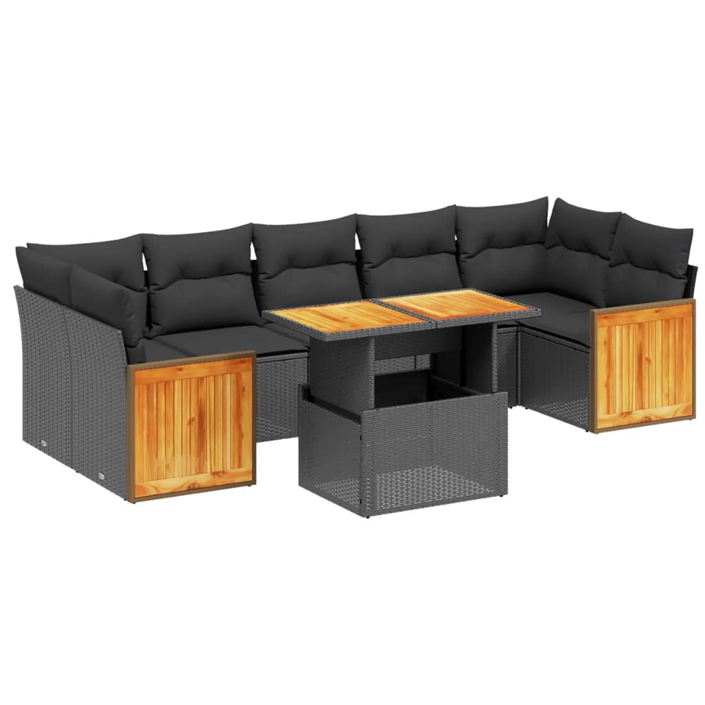 Set mobilier de grădină cu perne, 8 piese, negru, poliratan GartenMobel Dekor