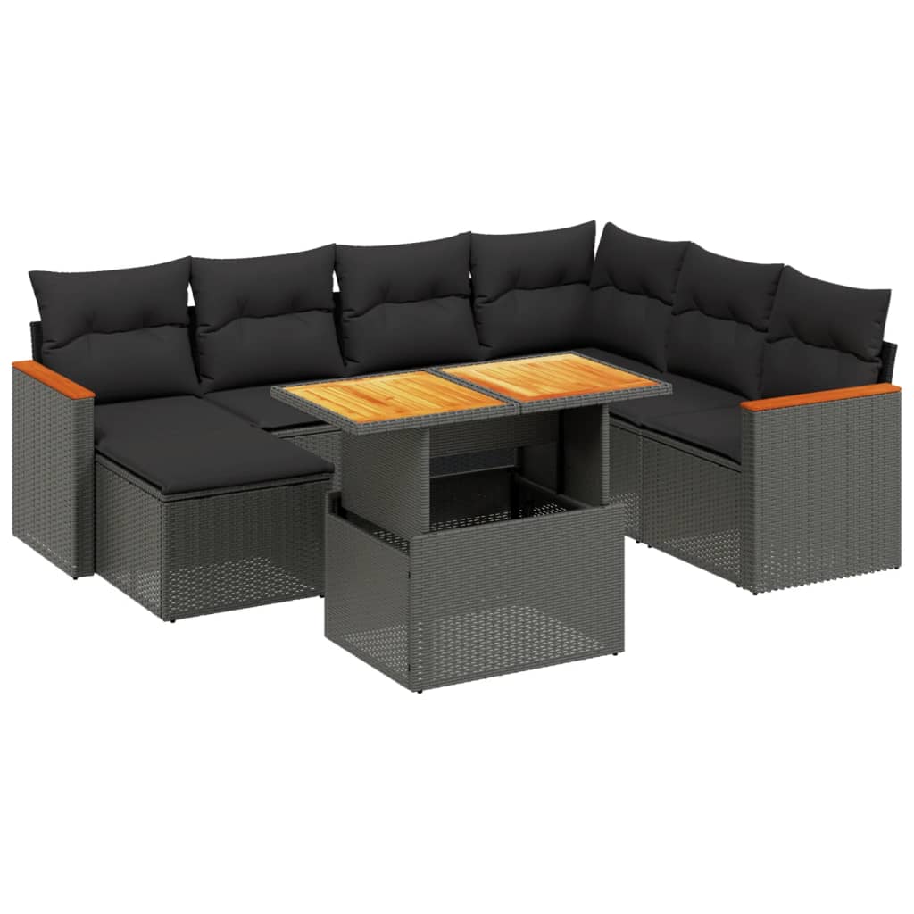 Set mobilier de grădină cu perne, 8 piese, negru, poliratan GartenMobel Dekor