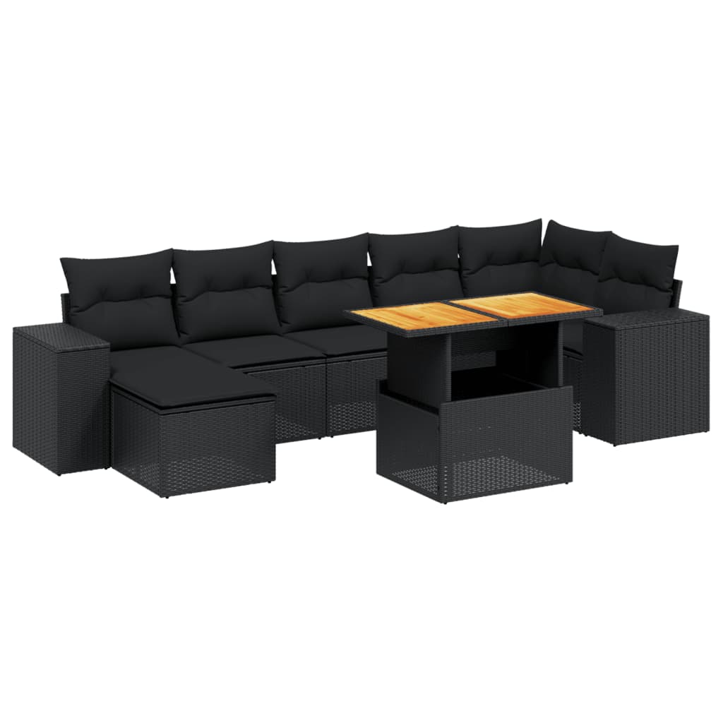 Set mobilier de grădină cu perne, 8 piese, negru, poliratan GartenMobel Dekor