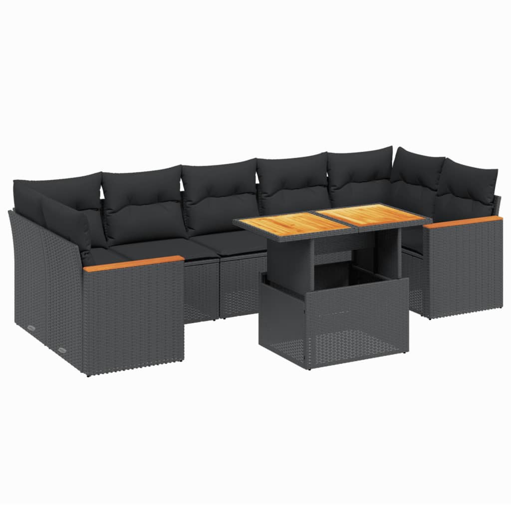 Set mobilier de grădină cu perne, 8 piese, negru, poliratan GartenMobel Dekor