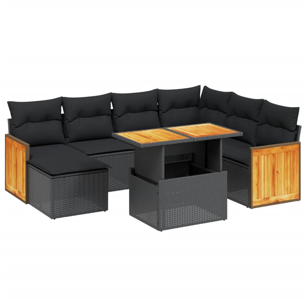 Set mobilier de grădină cu perne, 8 piese, negru, poliratan GartenMobel Dekor