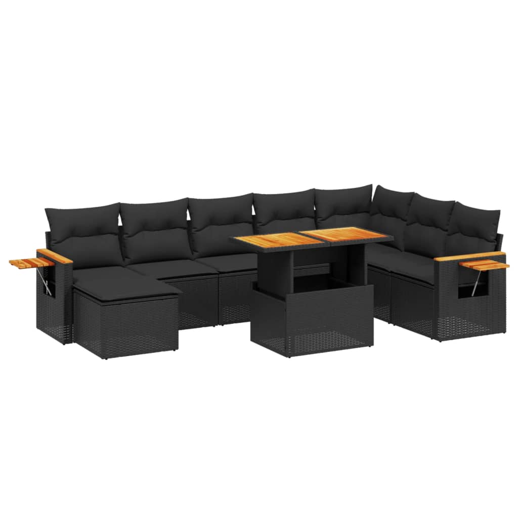 Set mobilier de grădină cu perne, 8 piese, negru, poliratan GartenMobel Dekor
