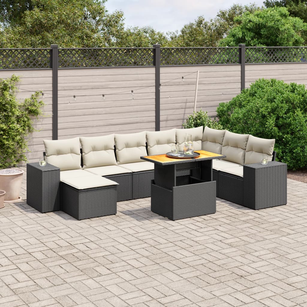 Set mobilier de grădină cu perne, 9 piese, negru, poliratan GartenMobel Dekor