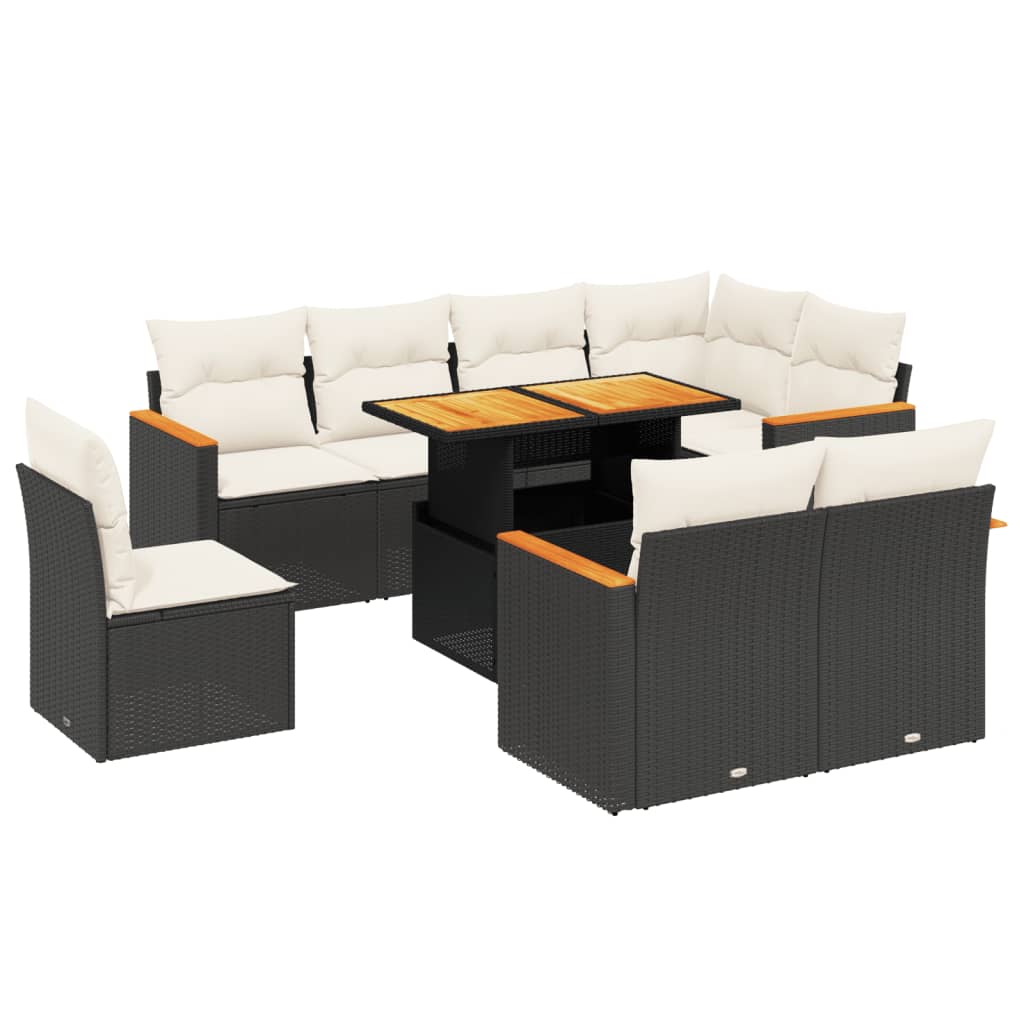 Set mobilier de grădină cu perne, 9 piese, negru, poliratan GartenMobel Dekor