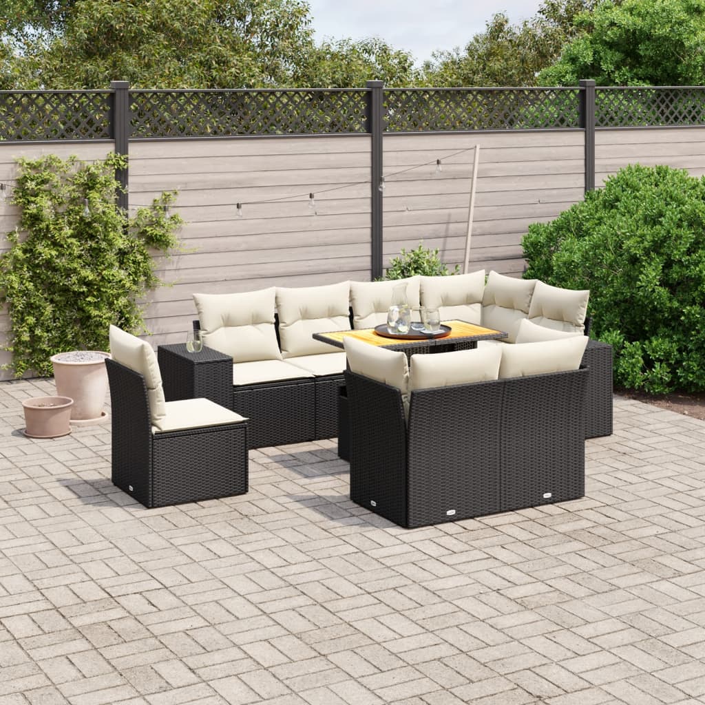 Set mobilier de grădină cu perne, 9 piese, negru, poliratan GartenMobel Dekor