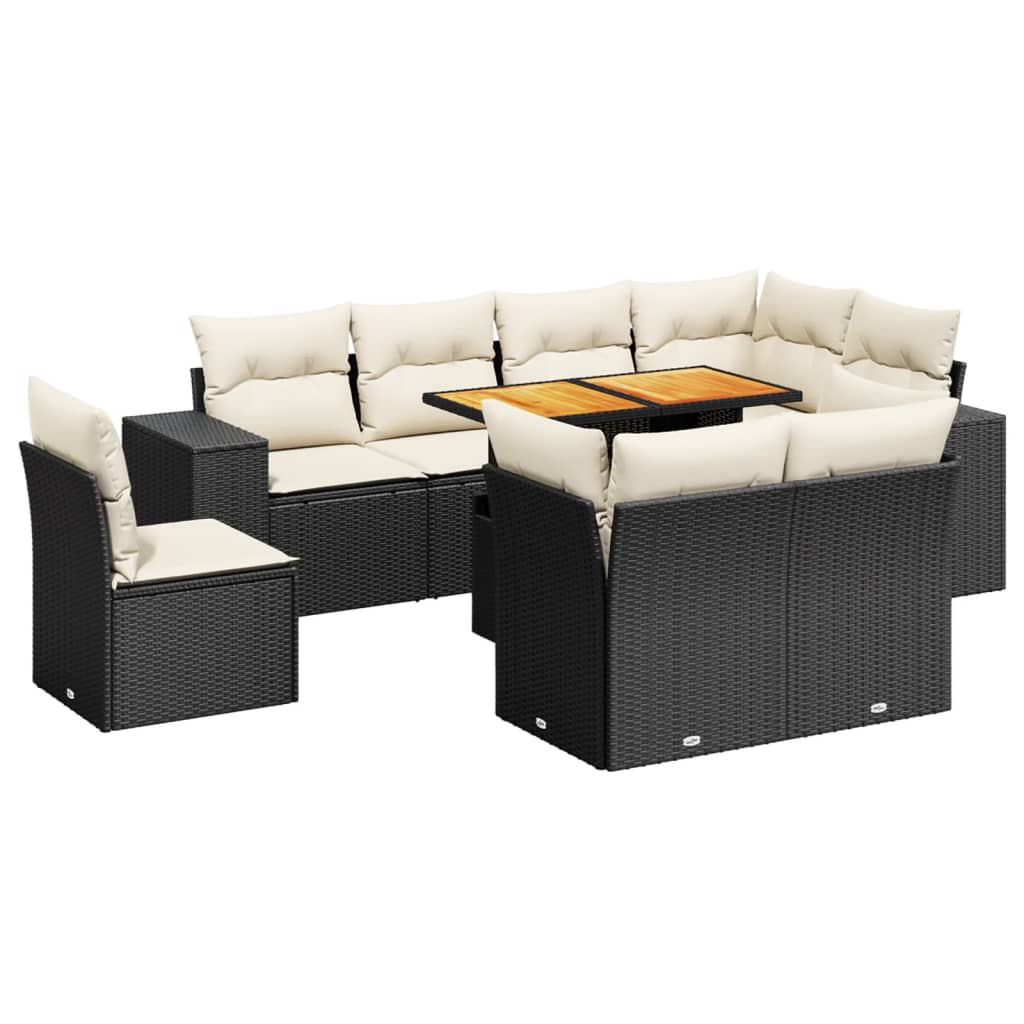 Set mobilier de grădină cu perne, 9 piese, negru, poliratan GartenMobel Dekor
