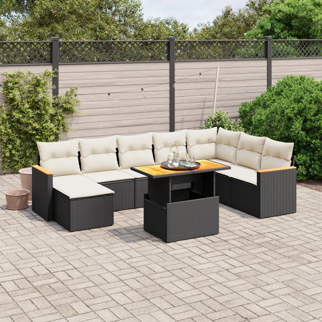 Set mobilier de grădină cu perne, 9 piese, negru, poliratan GartenMobel Dekor