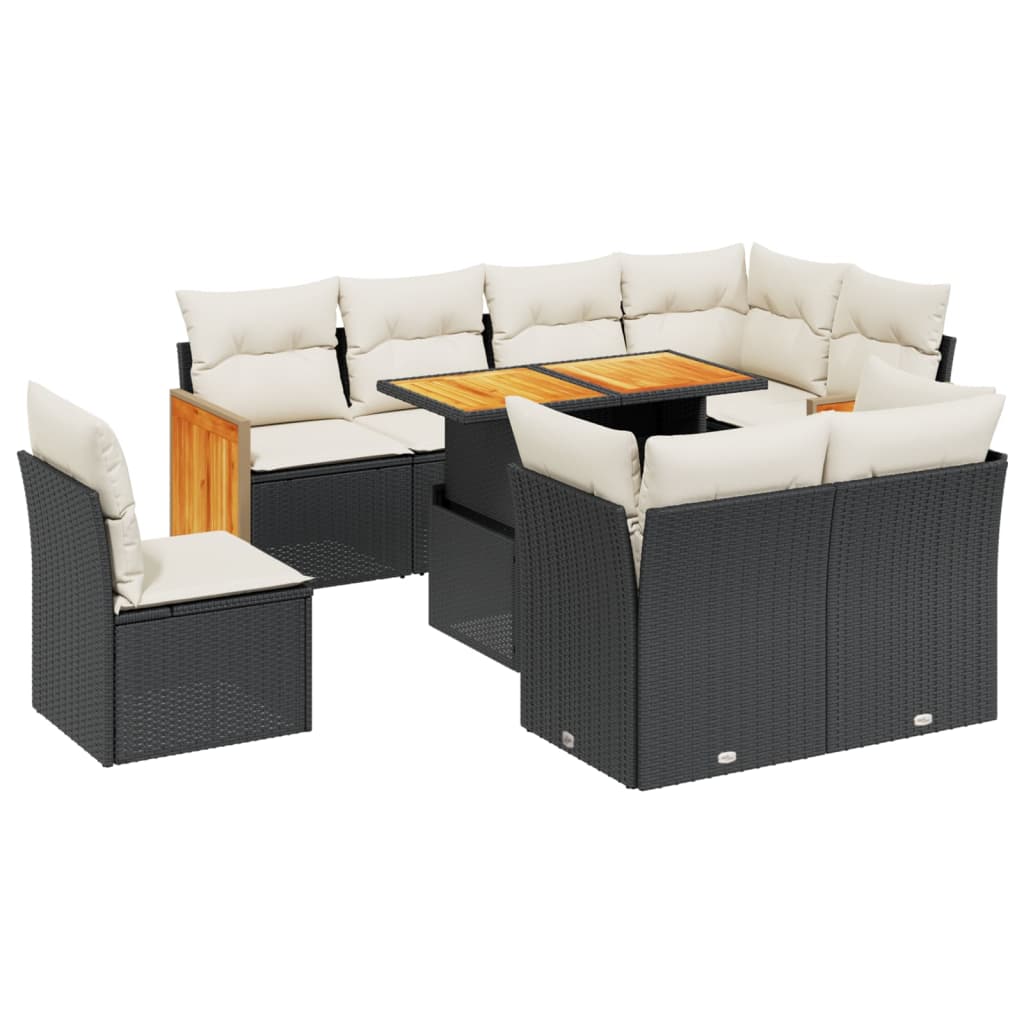 Set mobilier de grădină cu perne, 9 piese, negru, poliratan GartenMobel Dekor
