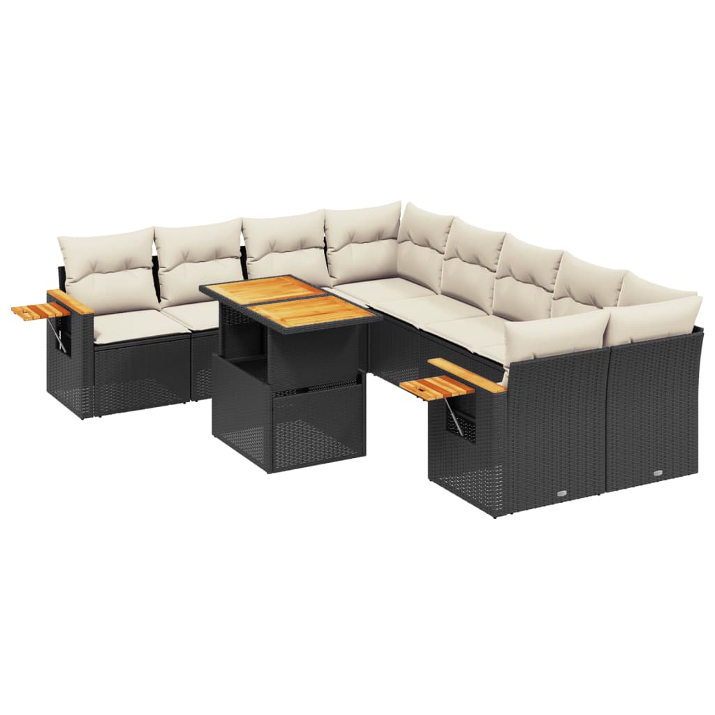 Set mobilier de grădină cu perne, 9 piese, negru, poliratan GartenMobel Dekor