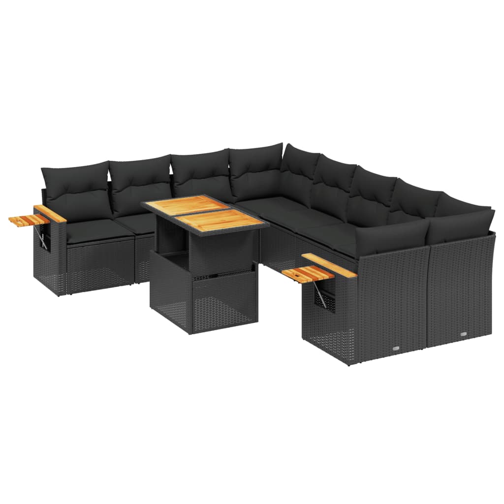 Set mobilier de grădină cu perne, 9 piese, negru, poliratan GartenMobel Dekor